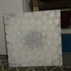 Extra large gray white and silver flower petal painting
